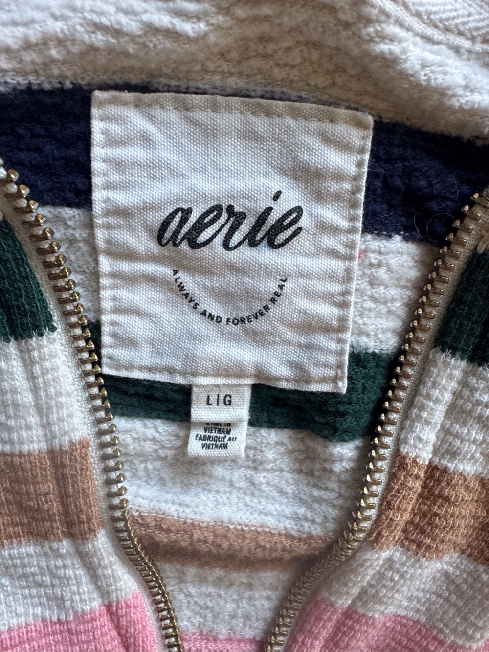 aerie Restart Quarter Zip Hoodie Soft Muslin Stripe Size L - Picture 10 of 13